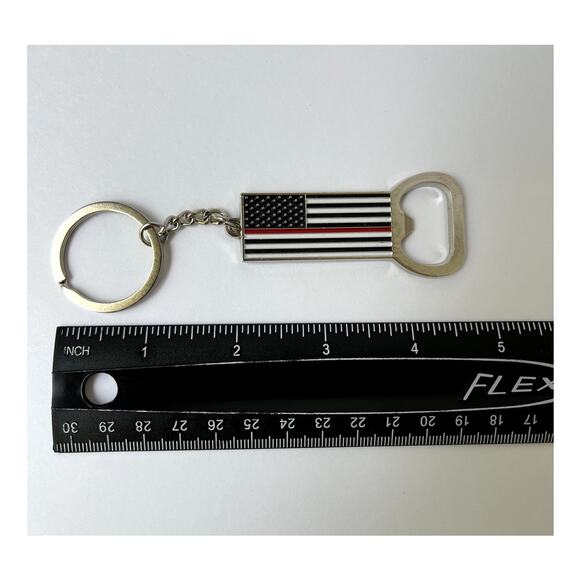 Thin Red Line American Flag Bottle Opener Keychain - Picture 2 of 6